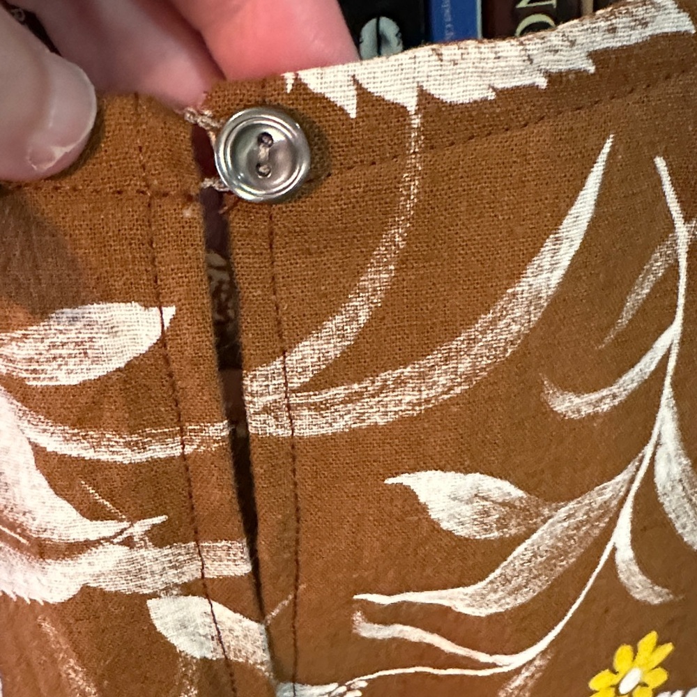 Vintage Brown Floral Barkcloth fabric cropped top - Picture 4 of 10